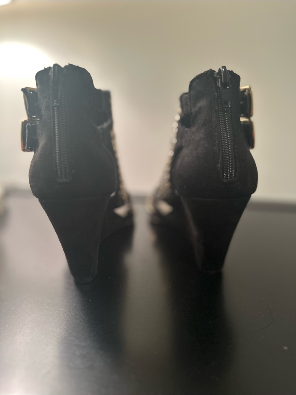 Betsey Johnson Black Suede Gold-Studded Cutout High Heels US 7 - Picture 5 of 9